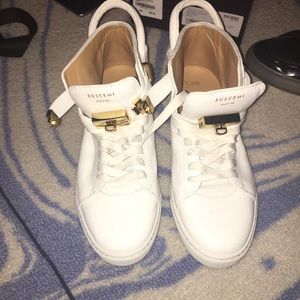 White leather and gold Buscemi sneakers